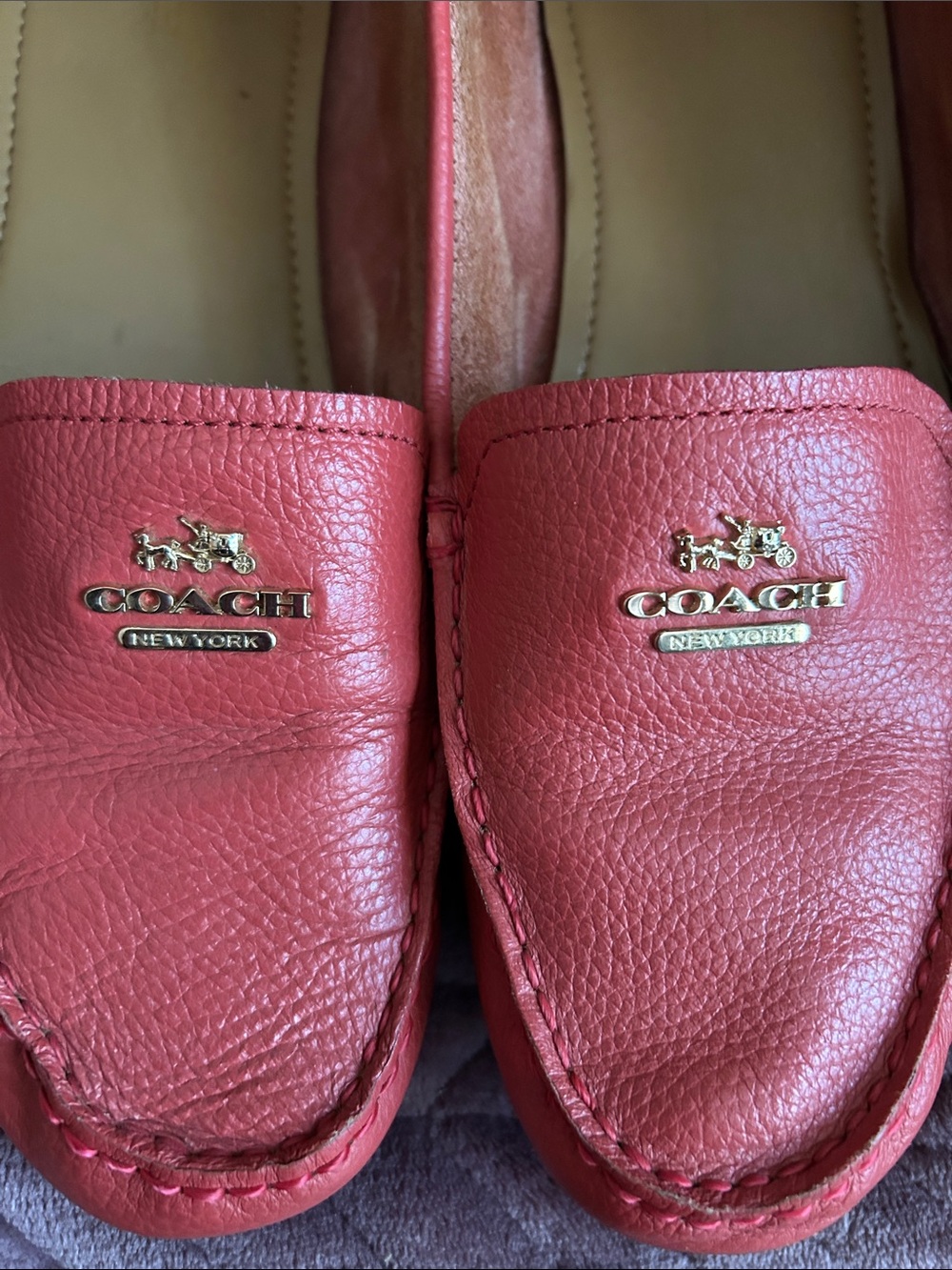 Coach Women's Coral-Red Leather Slip-On Loafers - Picture 3 of 3